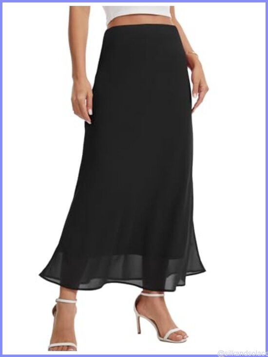 Dresses & Skirts - Chiffon Maxi Skirt High Waist A-Line Flowy Midi Skirt with Lining Business